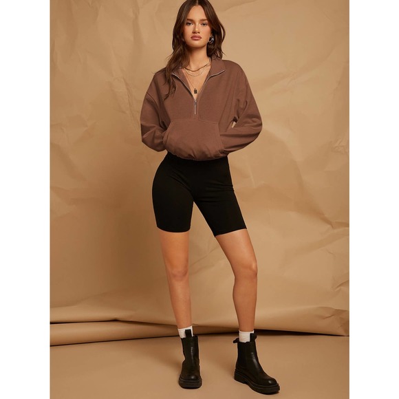 🌟 minimalist Drop Shoulder Zip Half Placket Sweatshirt - Picture 6 of 11